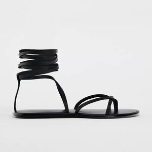 Zara Lace Up Tied Flat Leather Sandal